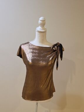 Shimmery Bronze Tie-Shoulder Women's Blouse